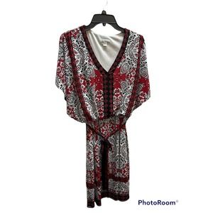 London Style Collection Red Black and Cream Paisley￼ Dress Size 12